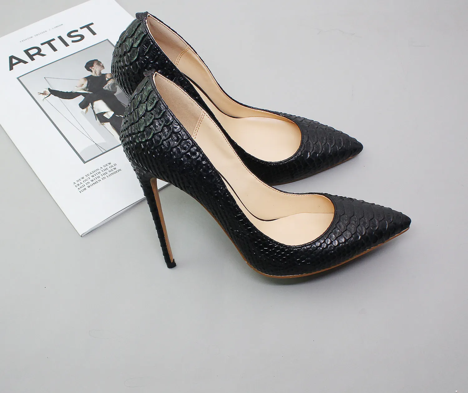Pointed snake leather women high heels