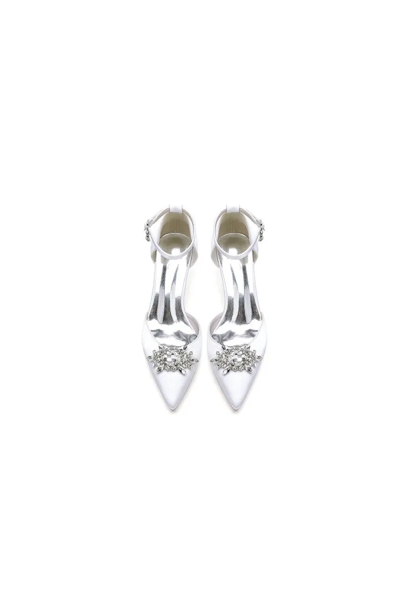 Pointed Toe Ankle Strap Chunky Heel With Rhinestone