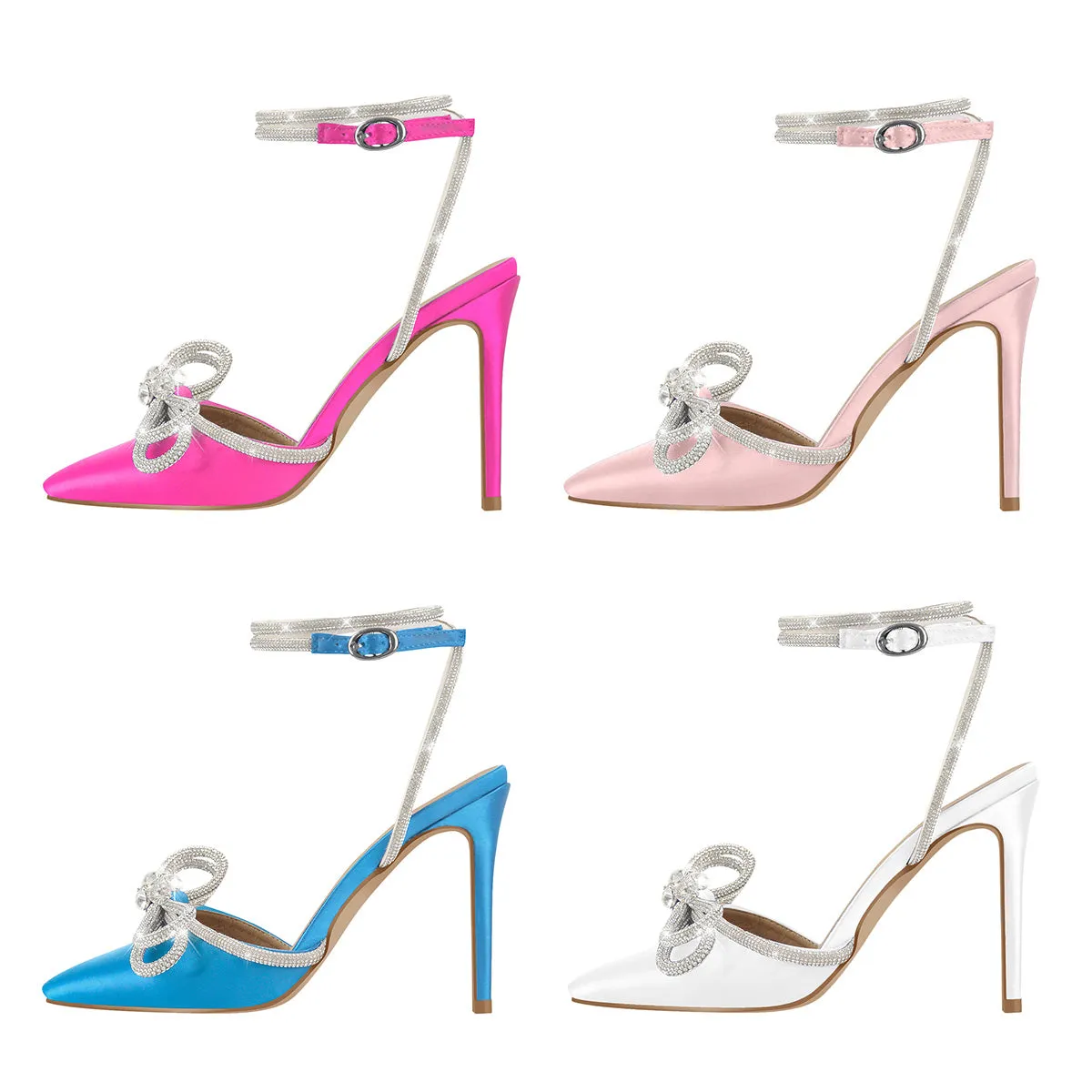 Pointed Toe Diamante Bow Stiletto Pumps
