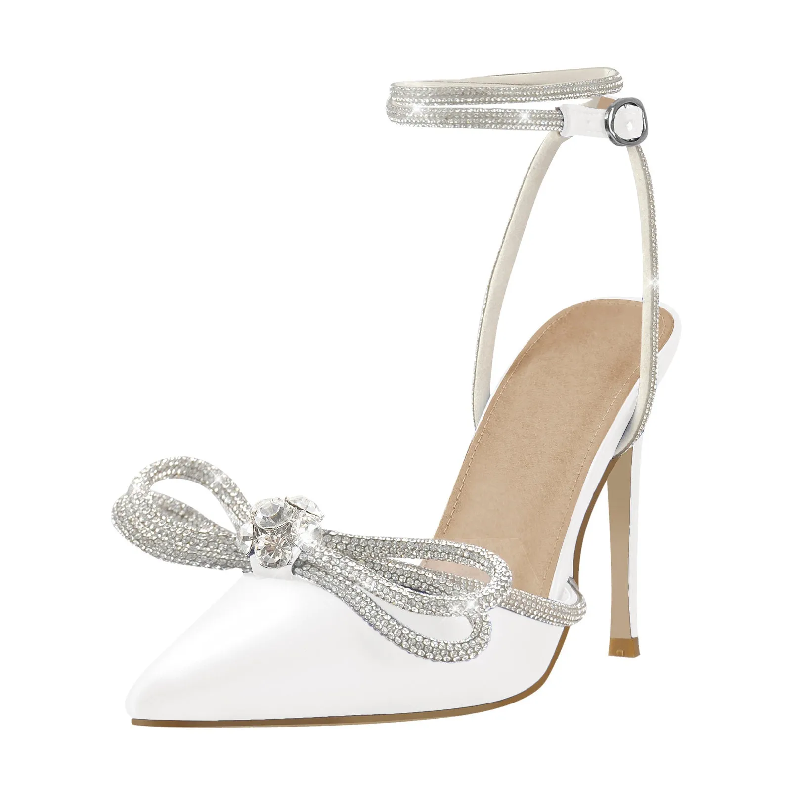 Pointed Toe Diamante Bow Stiletto Pumps
