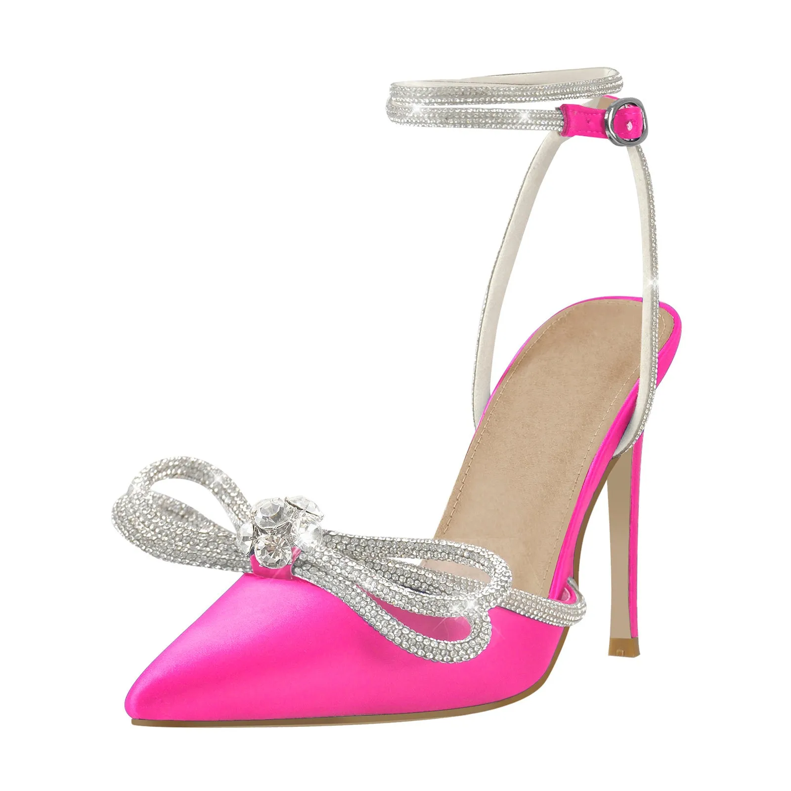 Pointed Toe Diamante Bow Stiletto Pumps