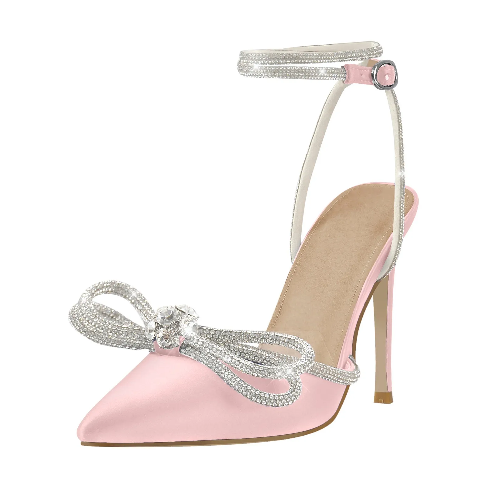 Pointed Toe Diamante Bow Stiletto Pumps