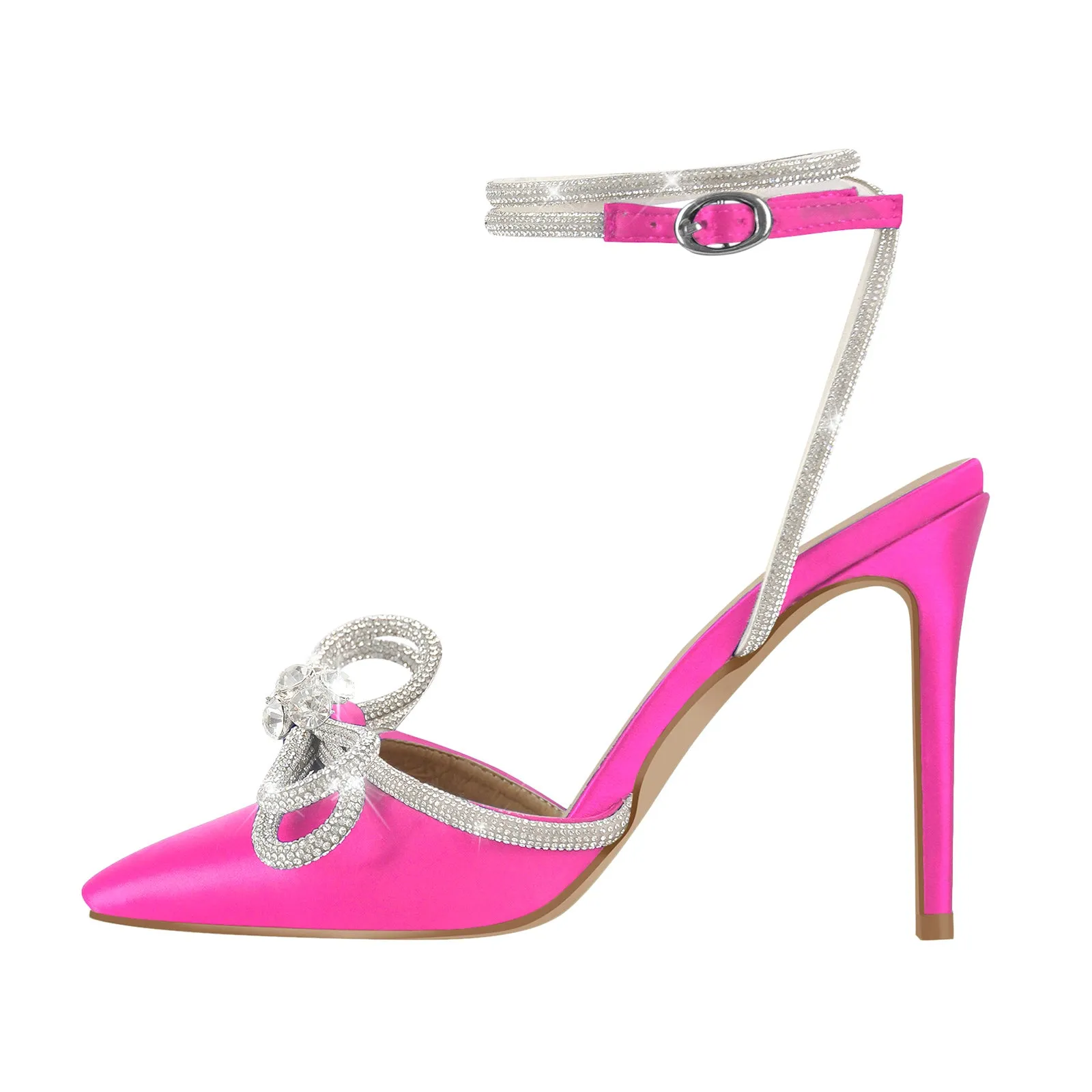 Pointed Toe Diamante Bow Stiletto Pumps