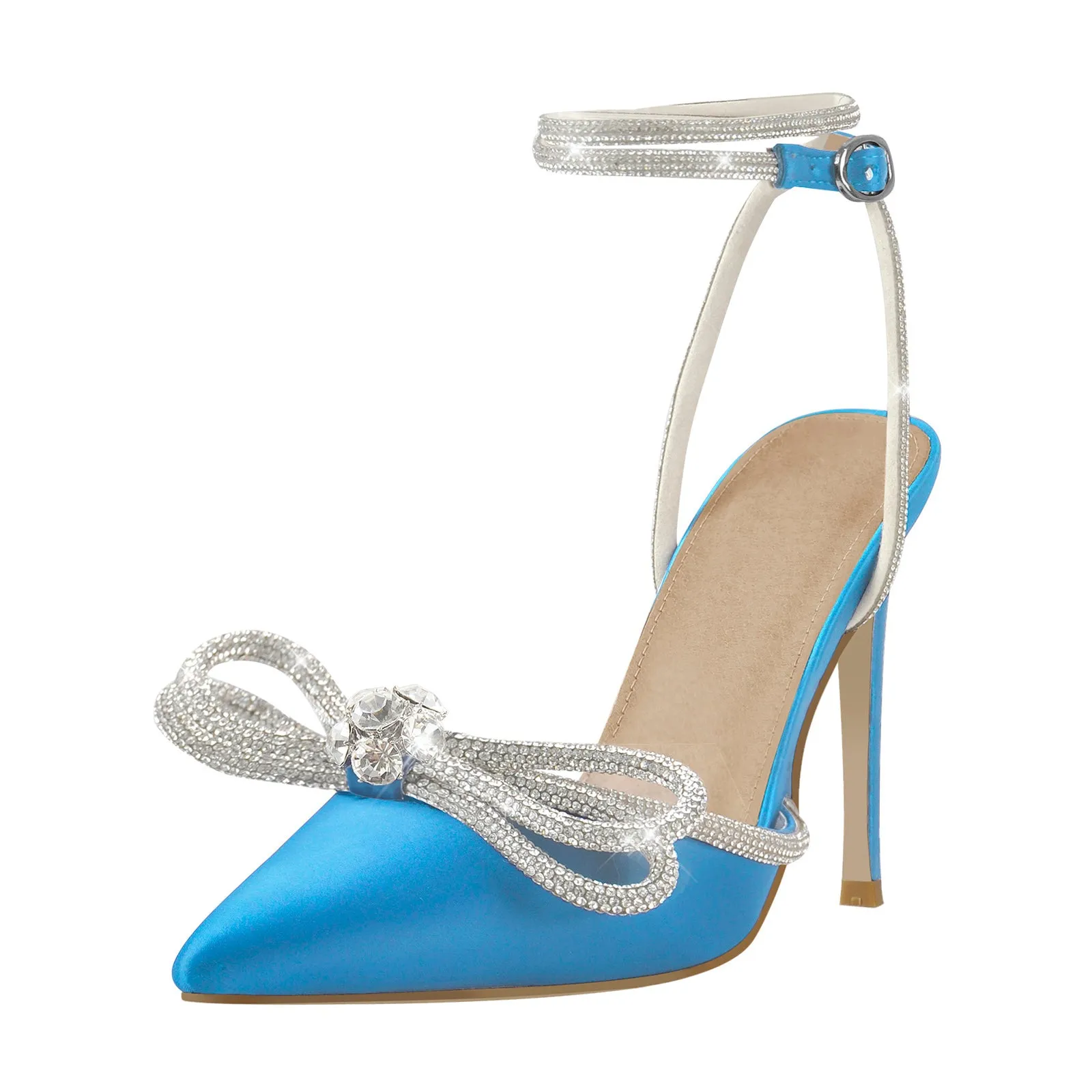 Pointed Toe Diamante Bow Stiletto Pumps