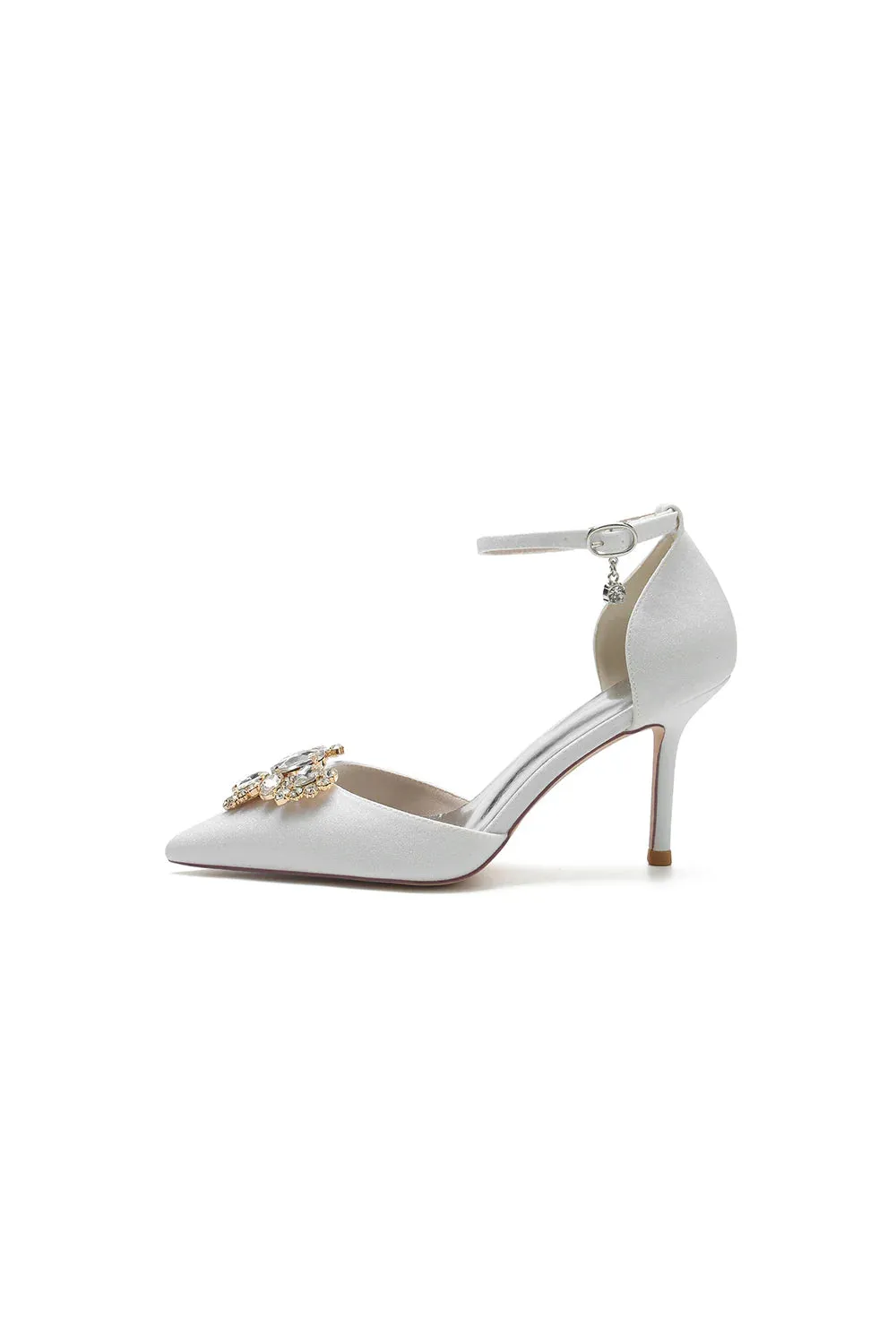 Pointed Toe Glitter Ankle Strap Rhinestone High Heels