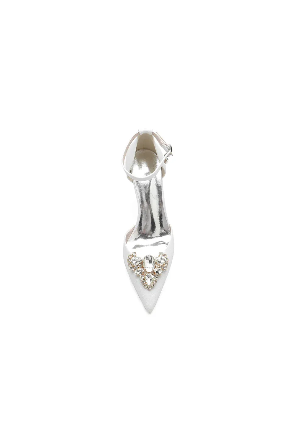 Pointed Toe Glitter Ankle Strap Rhinestone High Heels