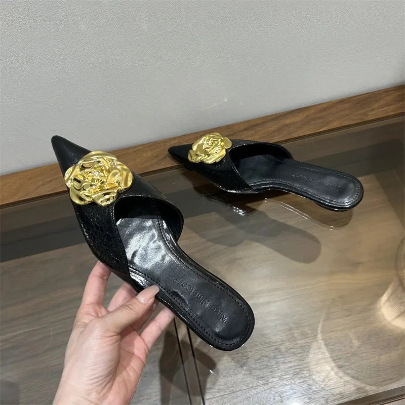 Pointed Toe High Heel Slippers