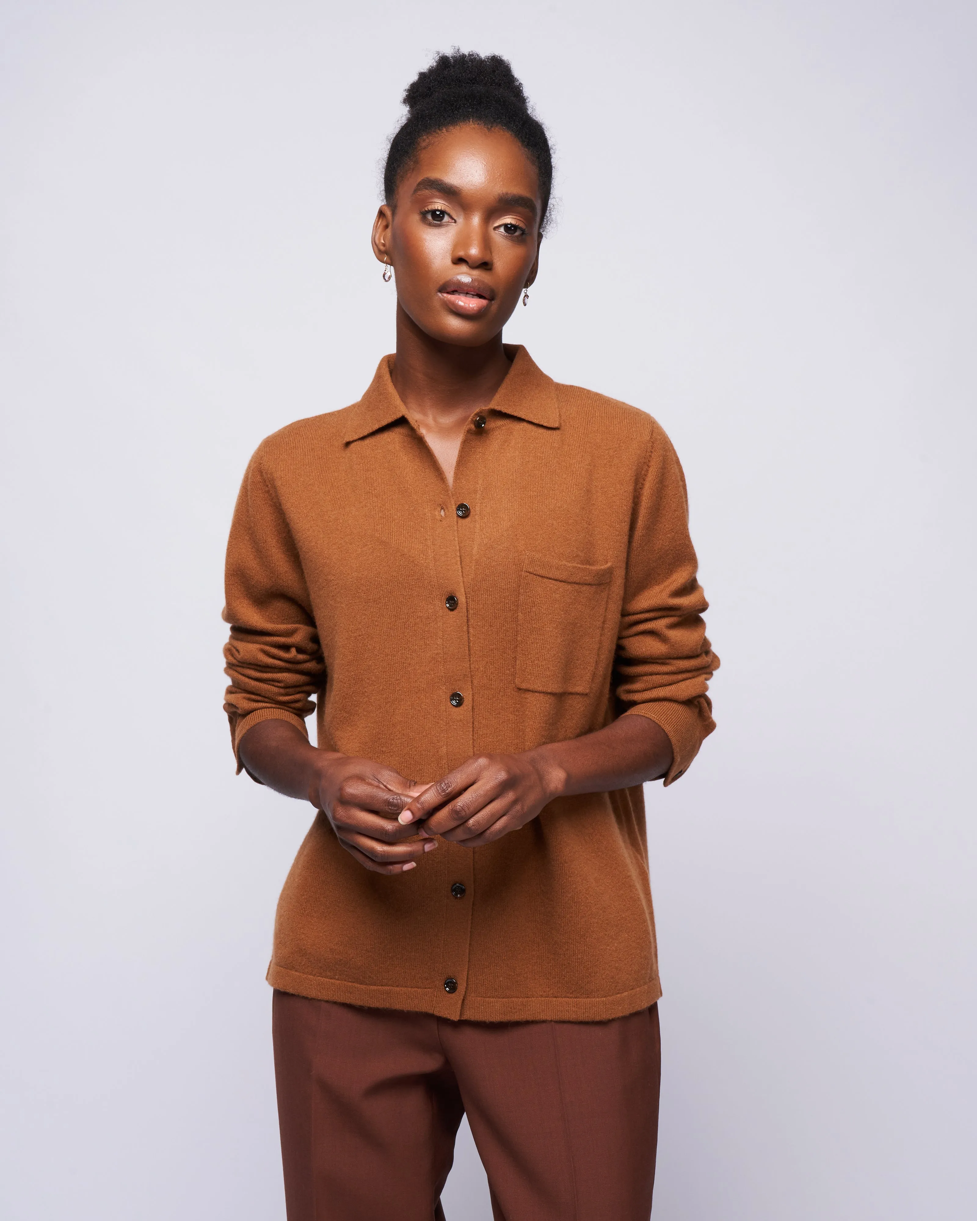 polo cardigan - pecan