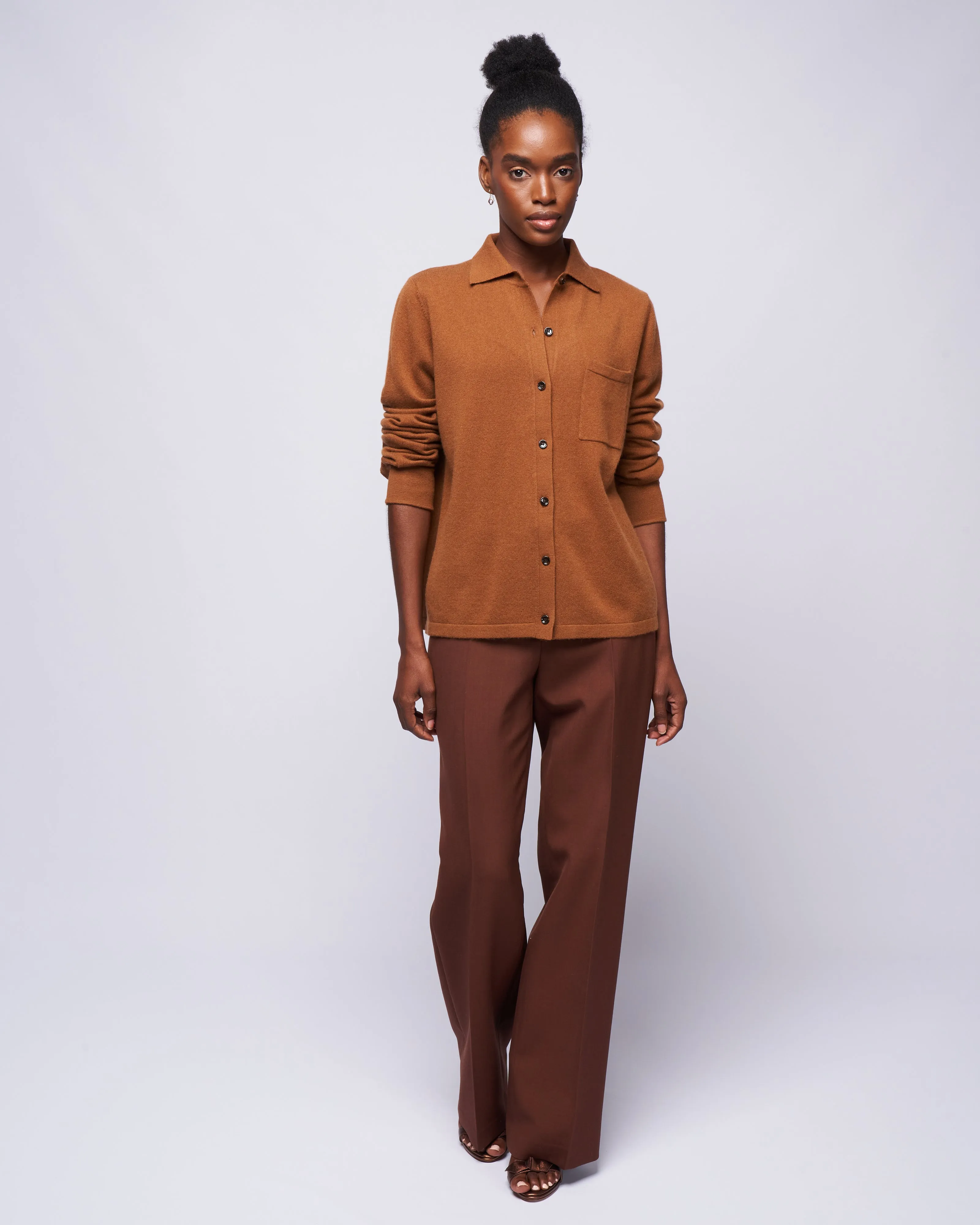 polo cardigan - pecan