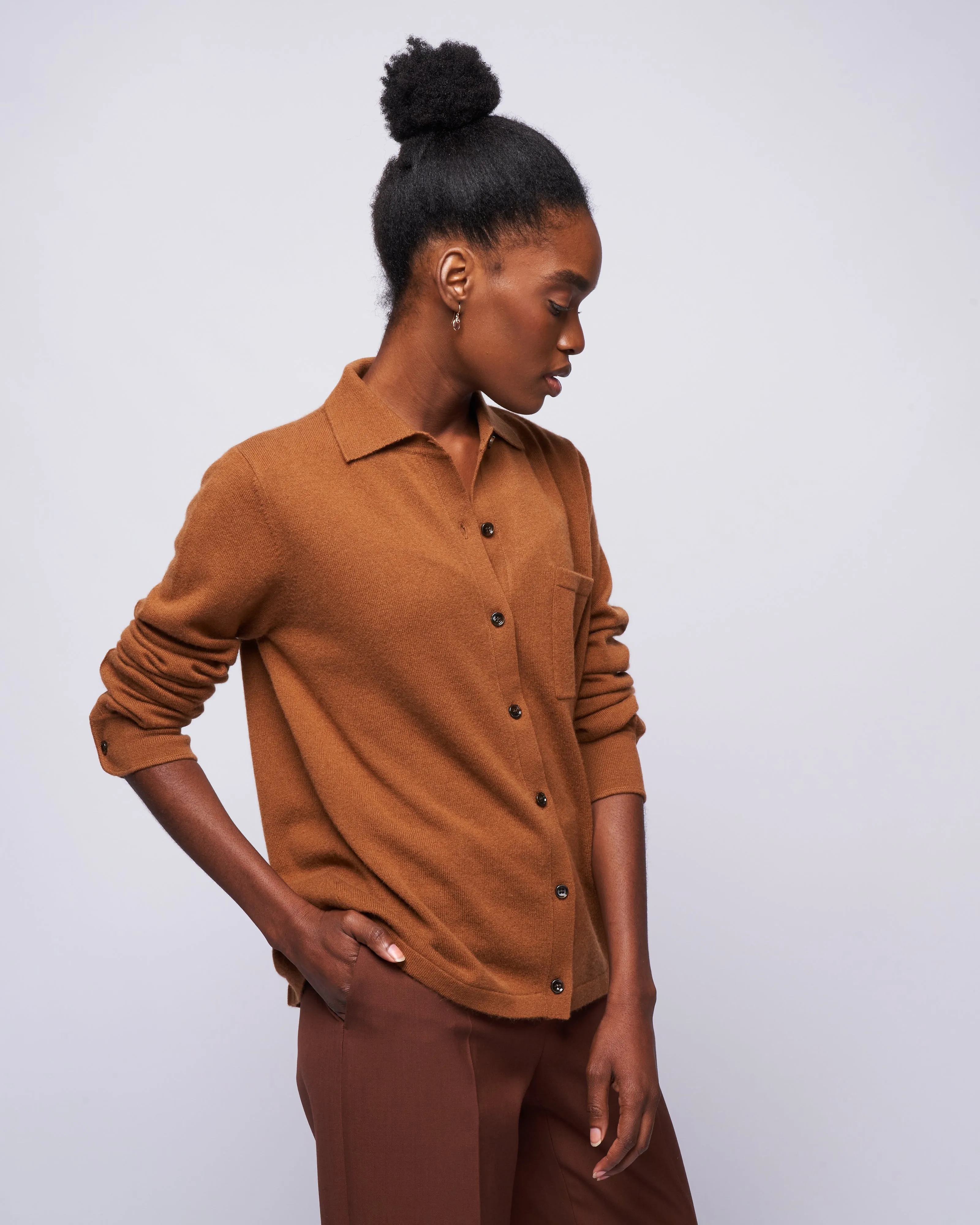 polo cardigan - pecan
