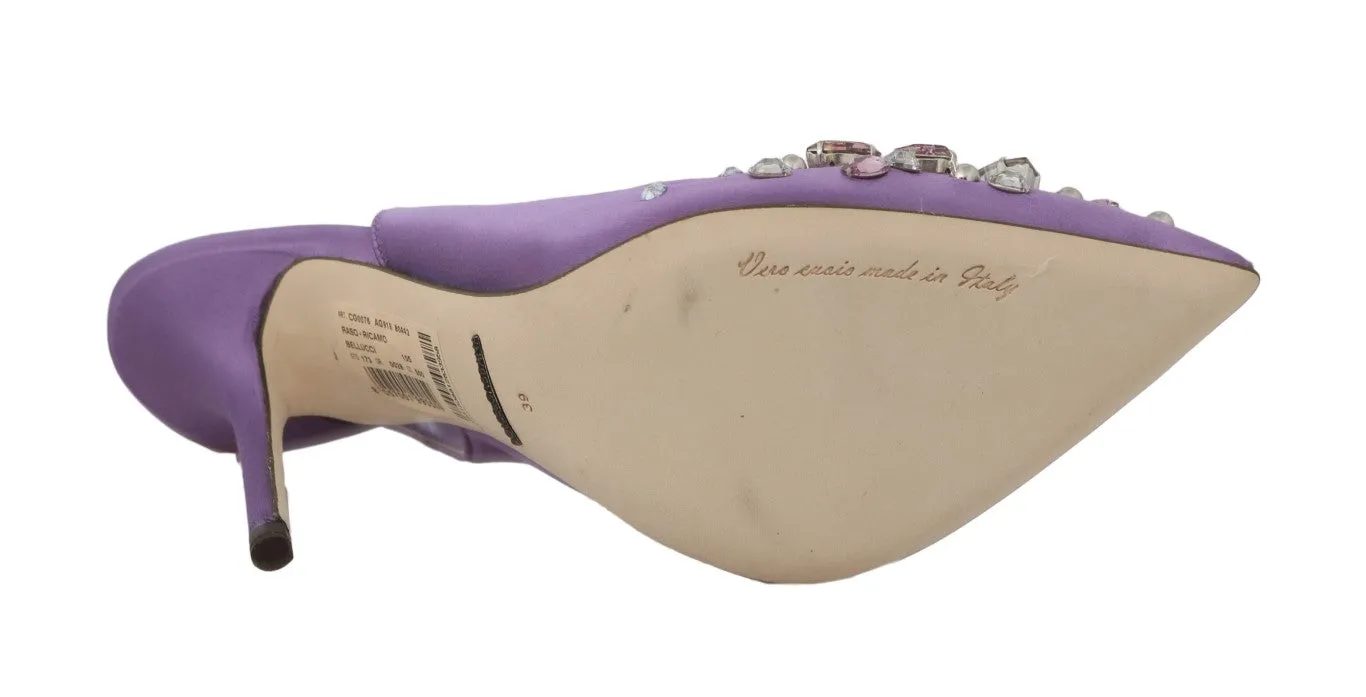 Purple Silk Raso Crystal Slingbacks Shoes