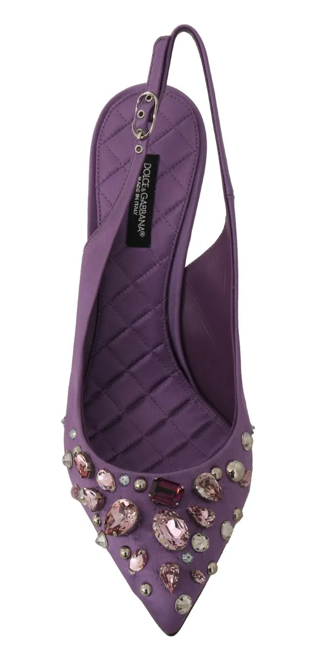 Purple Silk Raso Crystal Slingbacks Shoes
