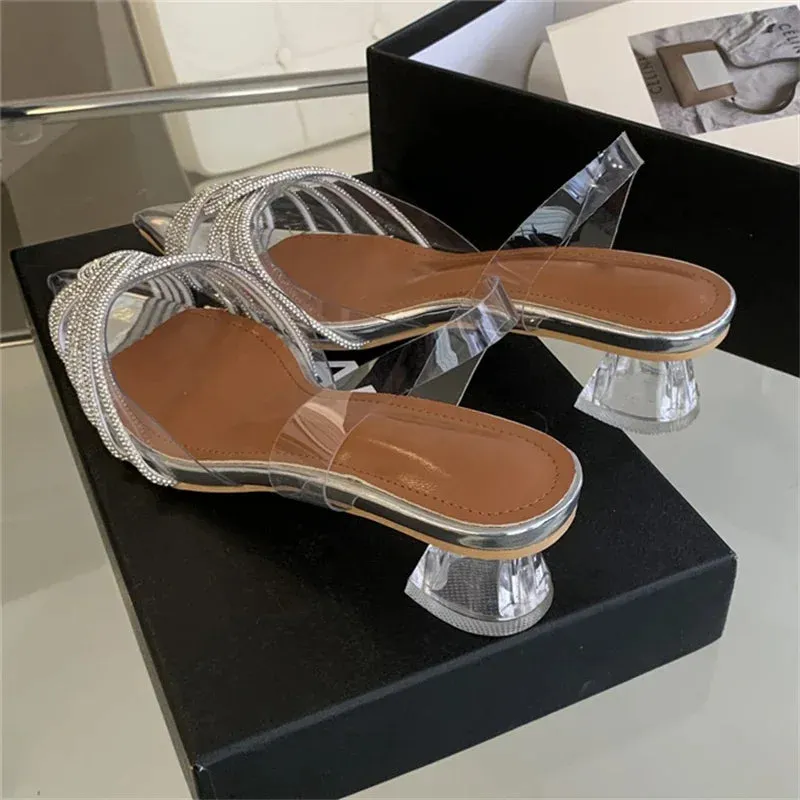 PVC Transparent Crystal Low Heels Pointed Toe Women Pumps