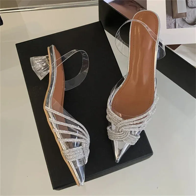 PVC Transparent Crystal Low Heels Pointed Toe Women Pumps