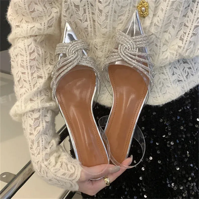 PVC Transparent Crystal Low Heels Pointed Toe Women Pumps