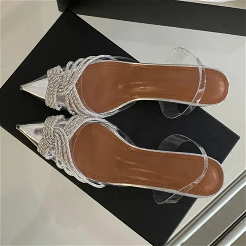 PVC Transparent Crystal Low Heels Pointed Toe Women Pumps