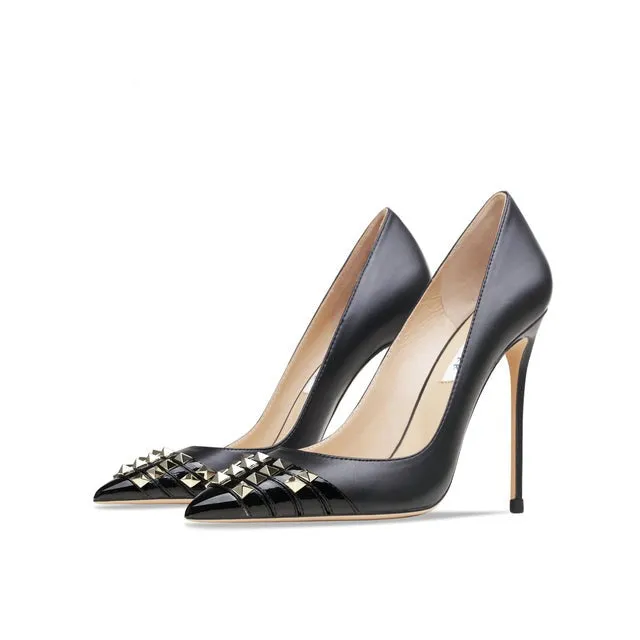 Real Leather Women Rivet High Heel Sexy Wedding Shoes