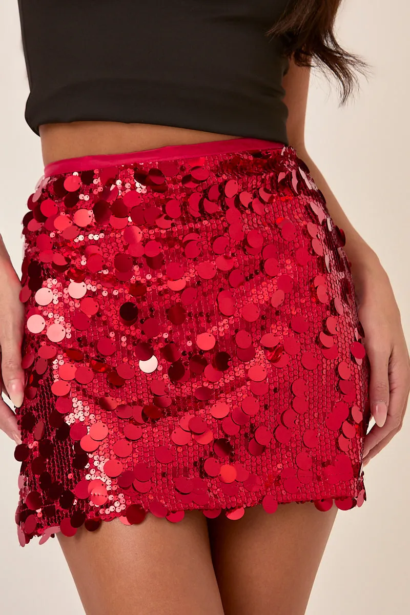Red Disc Sequin Mini Skirt - Coco