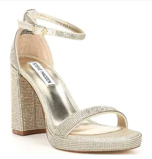 Rhinestone Ankle Strap Block Heel