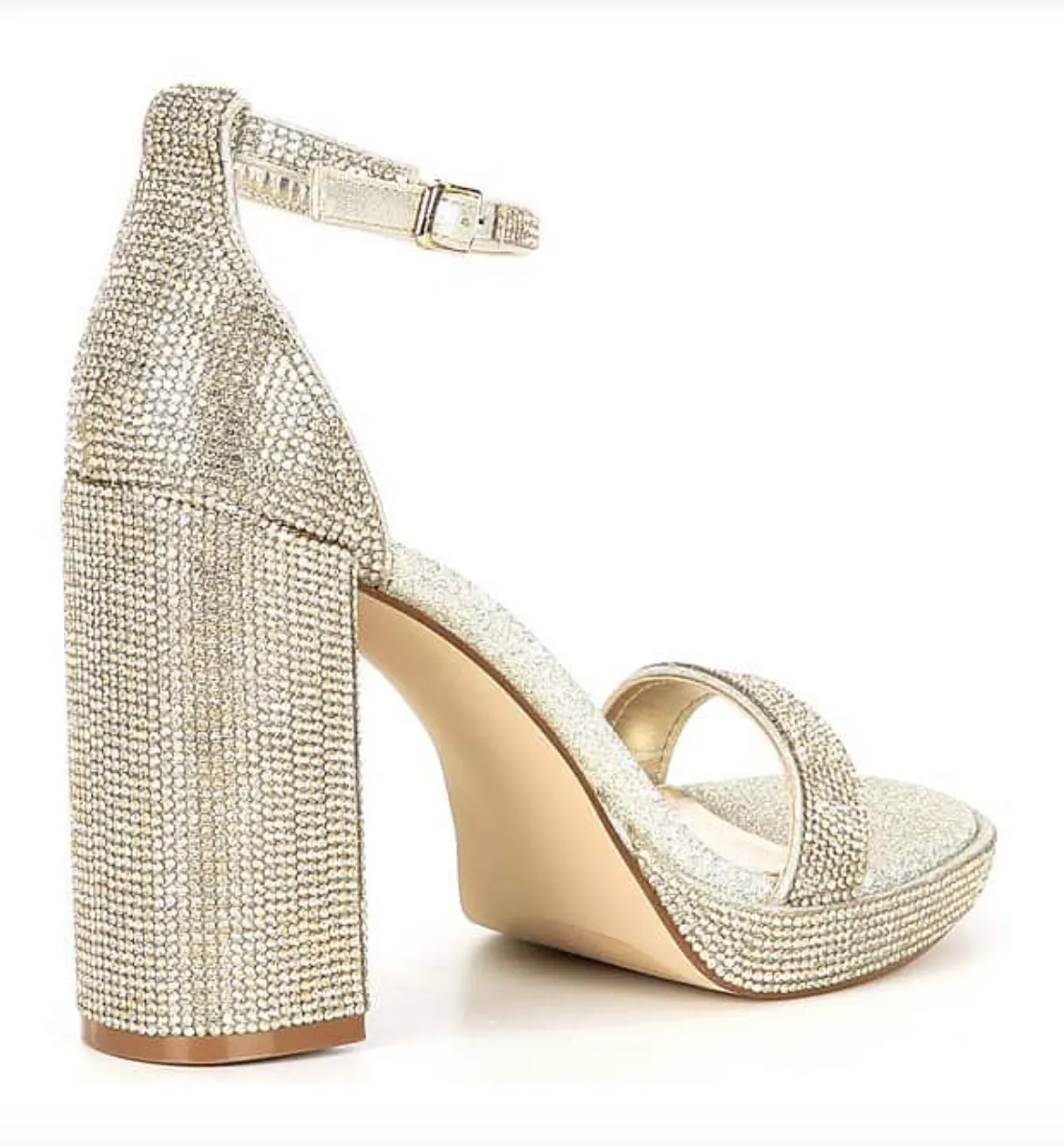 Rhinestone Ankle Strap Block Heel