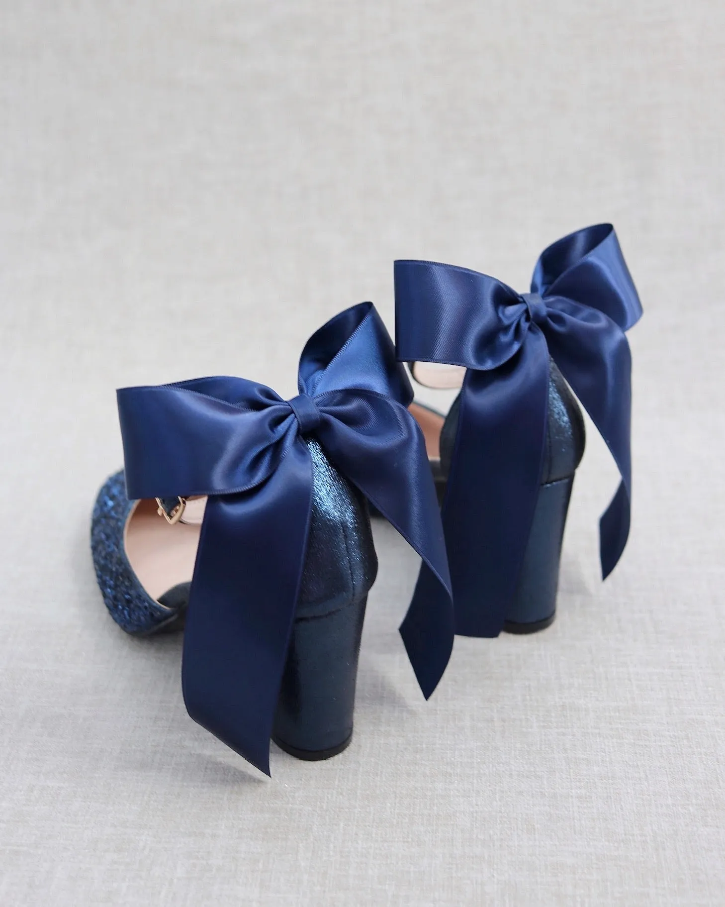 Rock Glitter Block Heel with Back Satin Bow