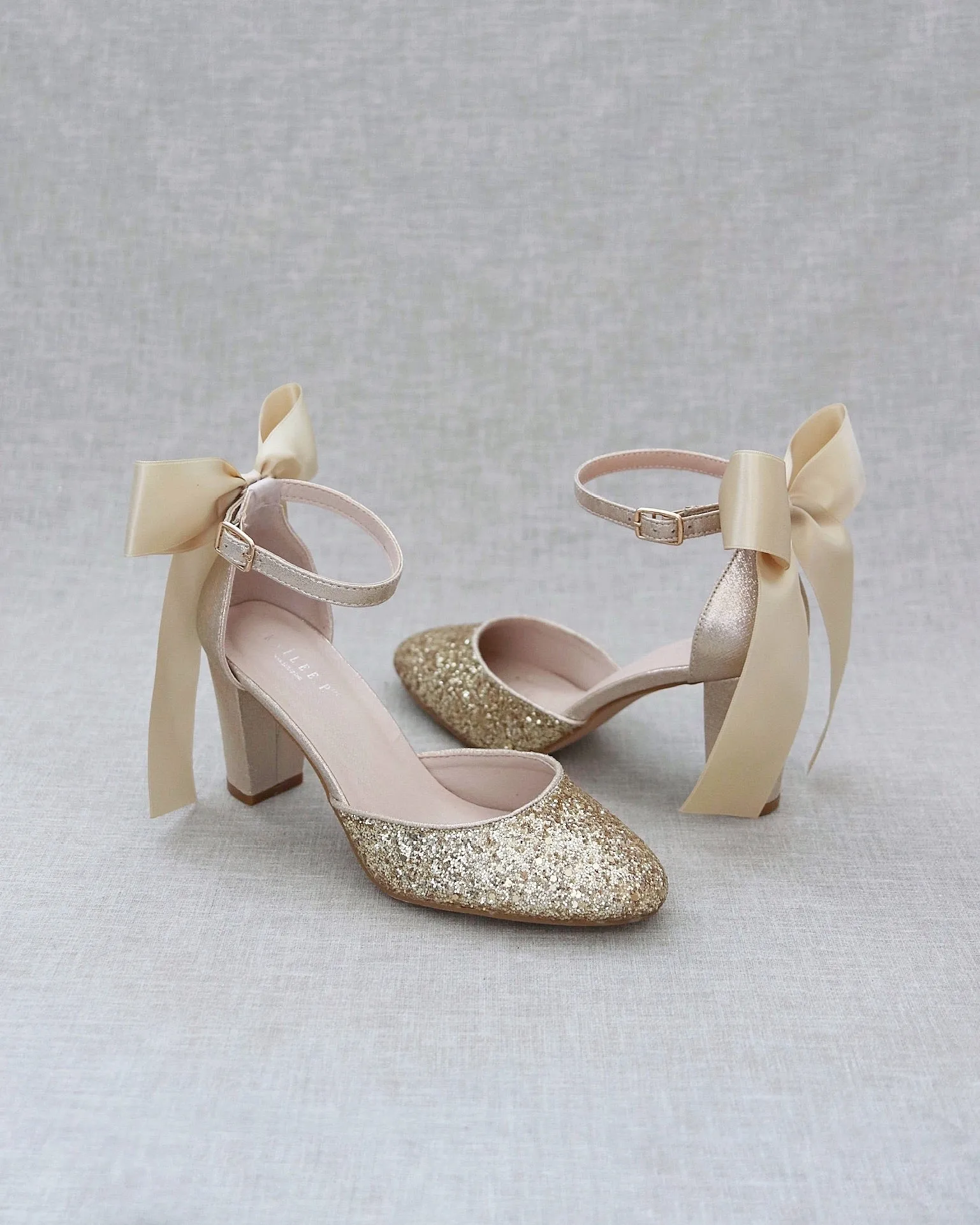 Rock Glitter Block Heel with Back Satin Bow