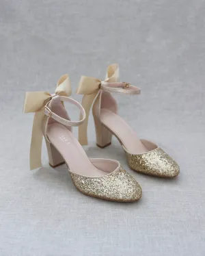 Rock Glitter Block Heel with Back Satin Bow