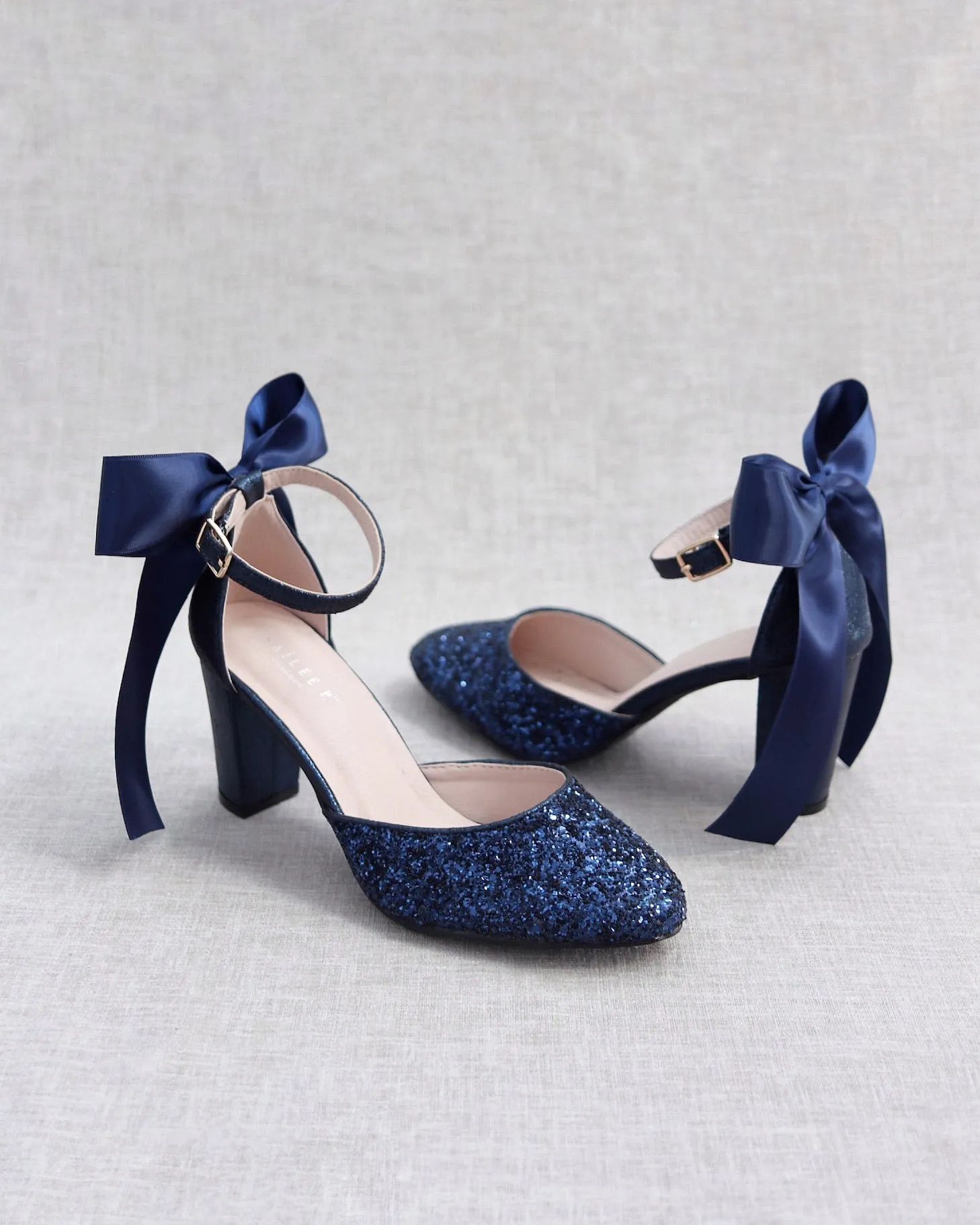 Rock Glitter Block Heel with Back Satin Bow