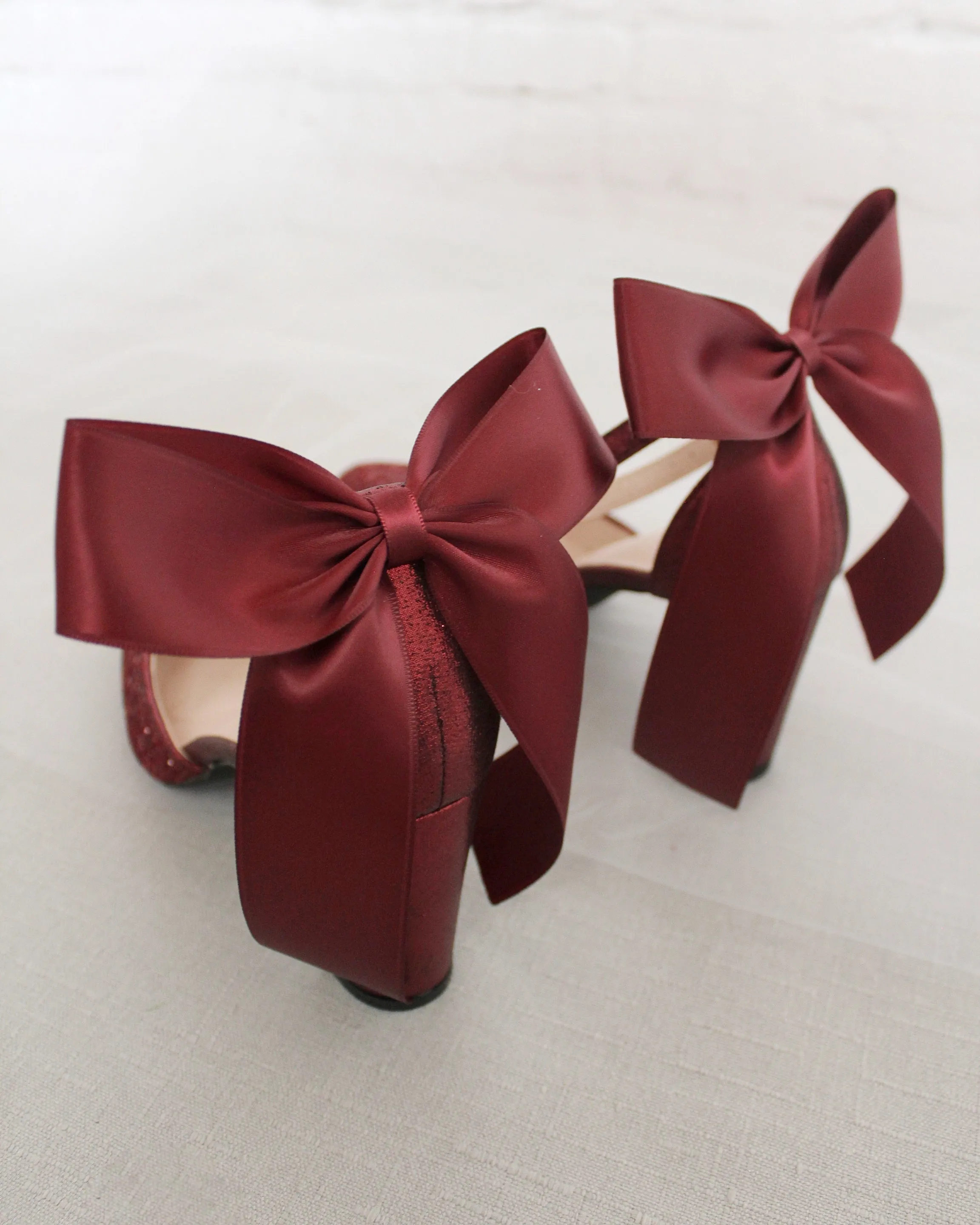 Rock Glitter Block Heel with Back Satin Bow