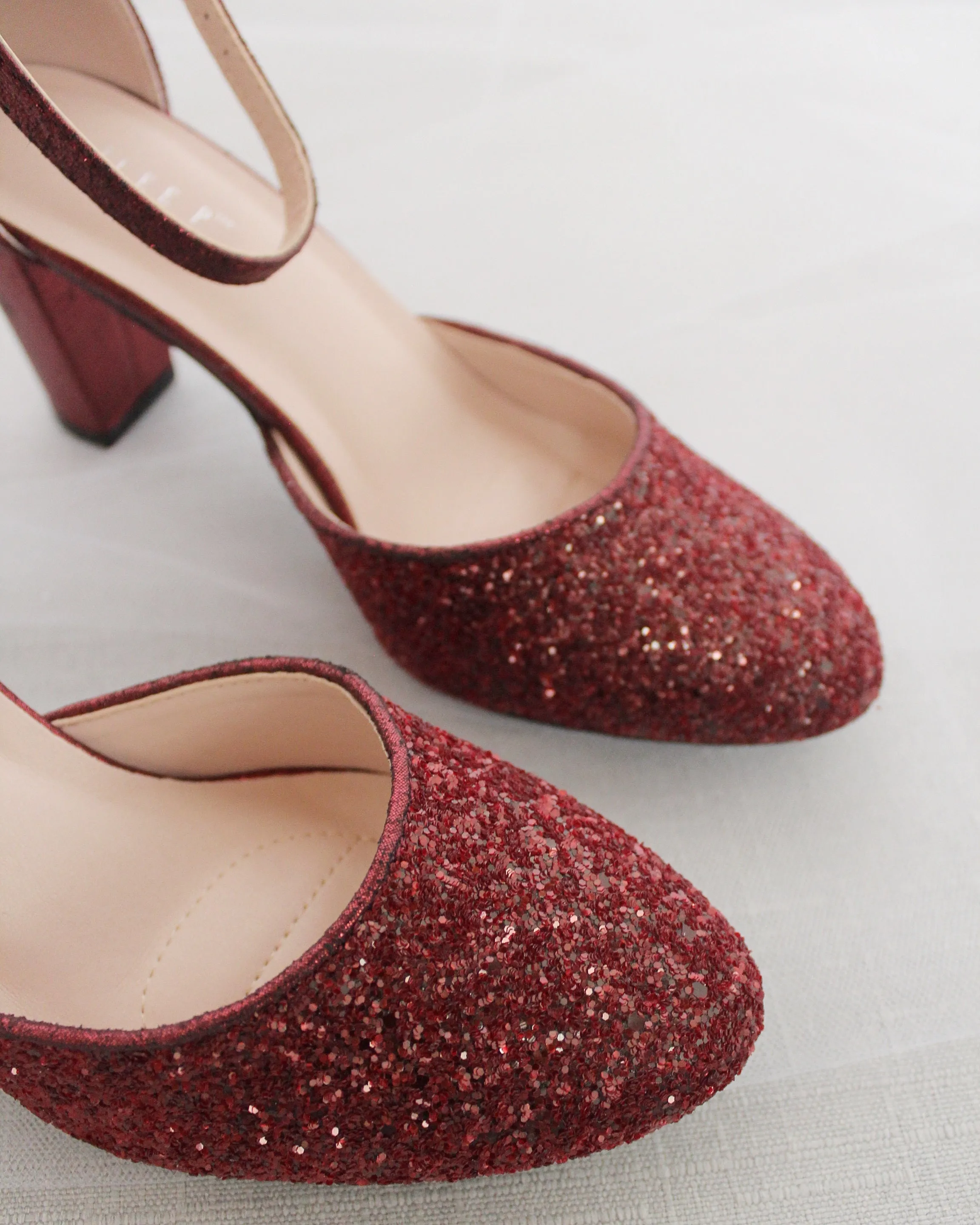 Rock Glitter Block Heel with Back Satin Bow