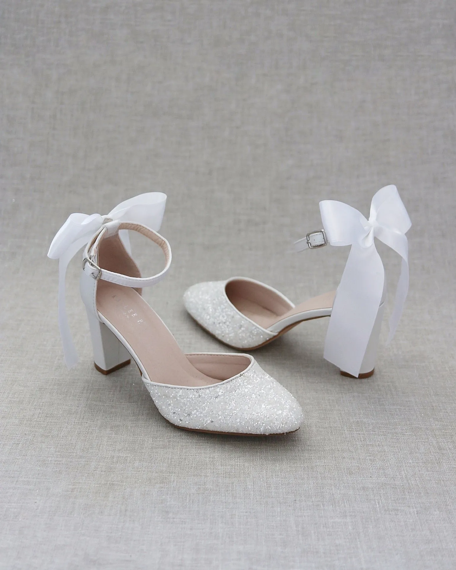 Rock Glitter Block Heel with Back Satin Bow