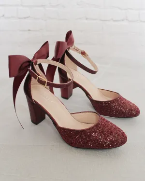 Rock Glitter Block Heel with Back Satin Bow