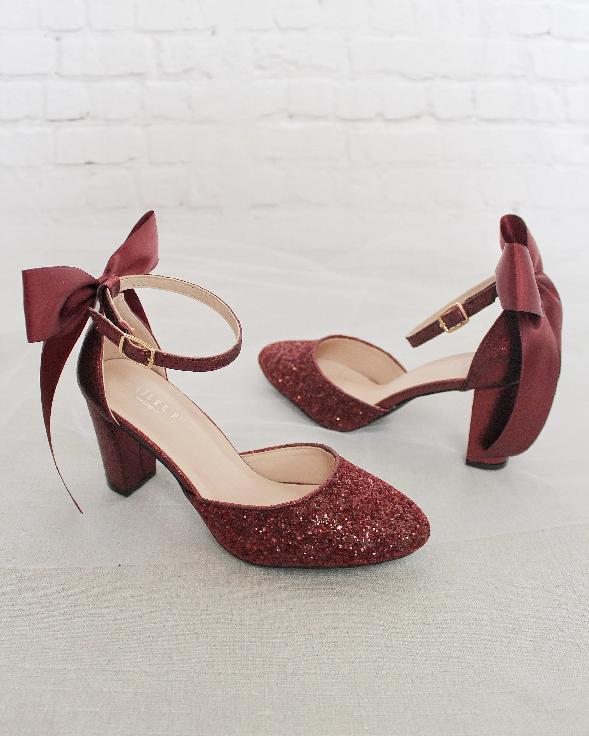 Rock Glitter Block Heel with Back Satin Bow