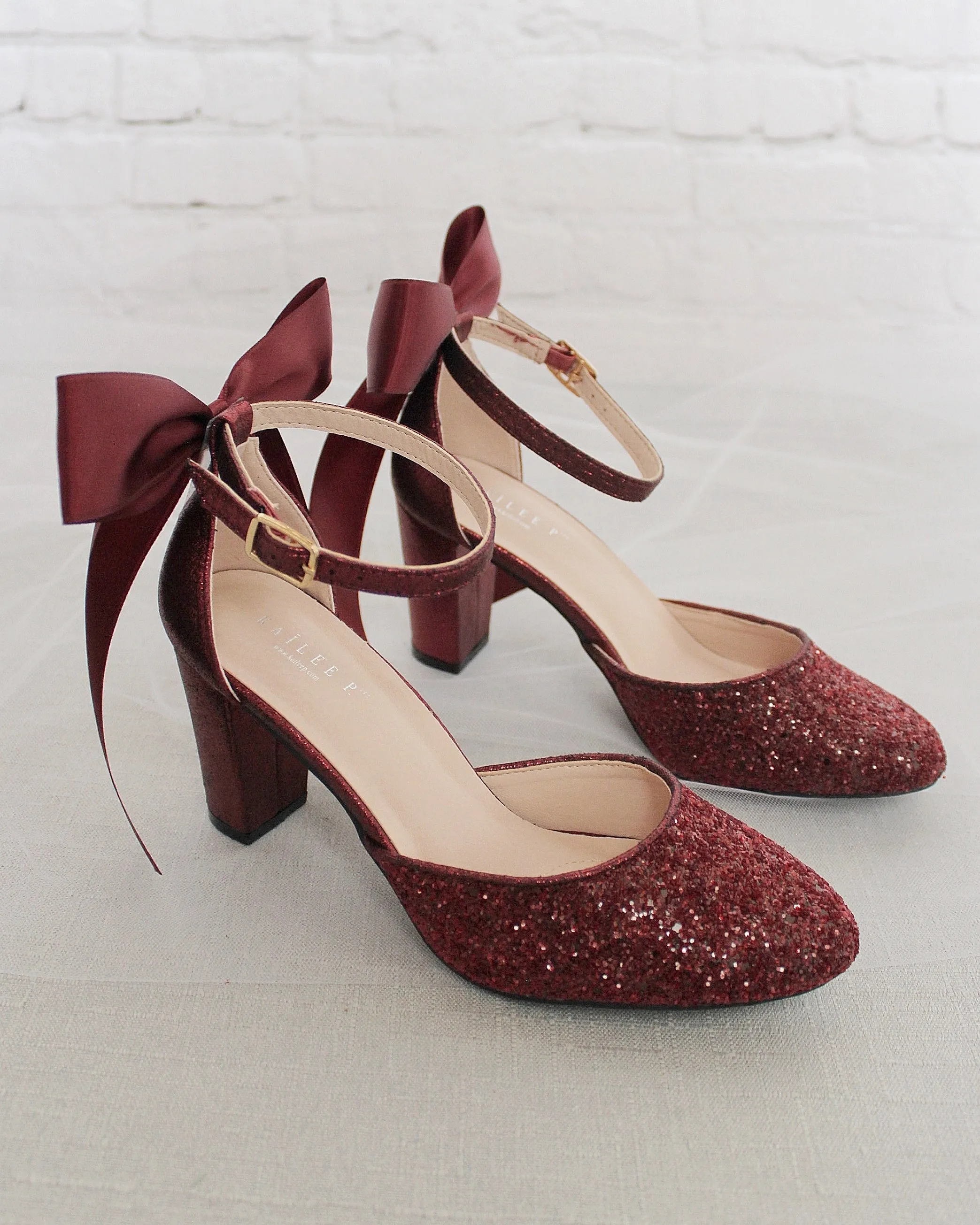 Rock Glitter Block Heel with Back Satin Bow