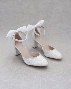 Rock Glitter Block Heel with Back Satin Bow