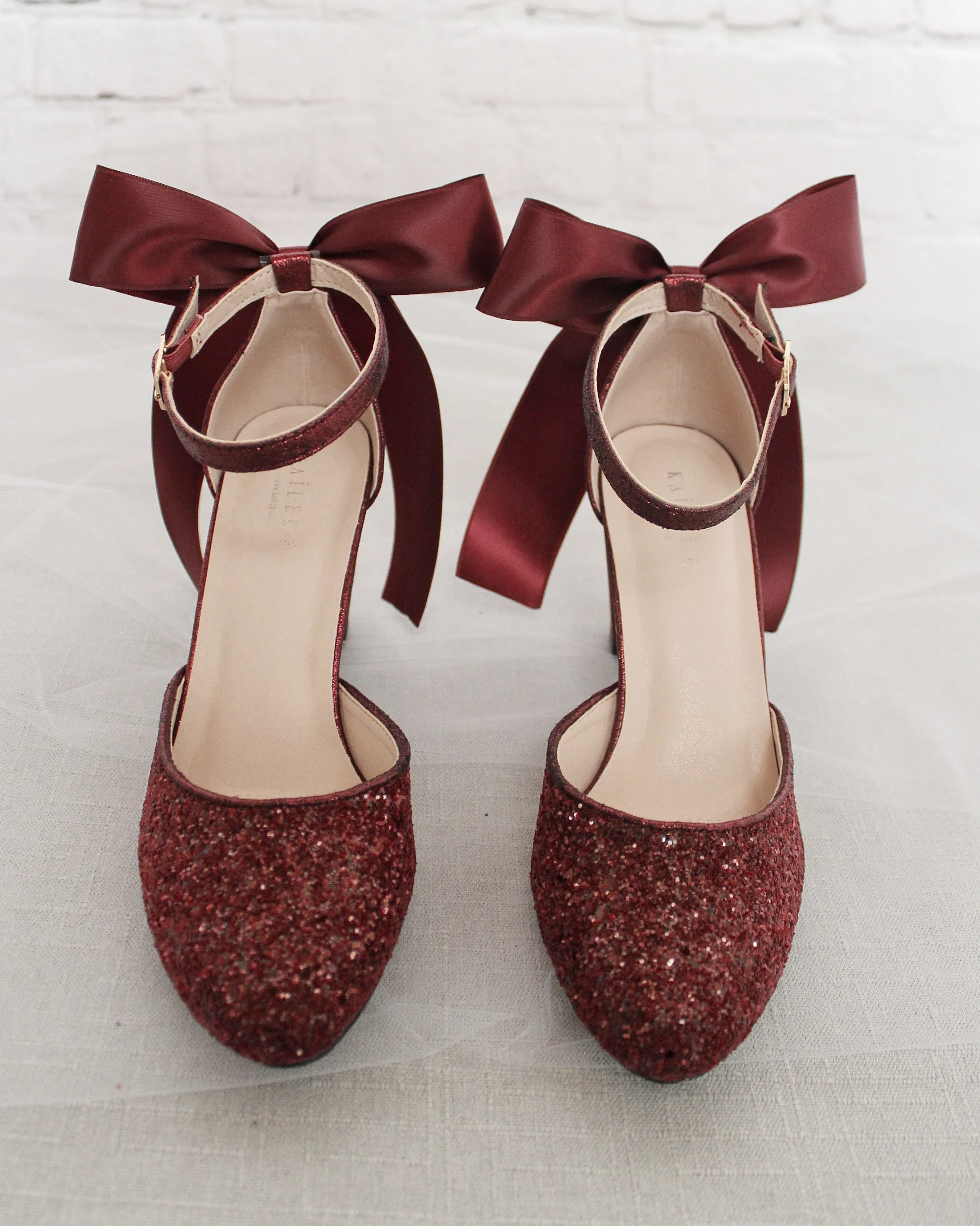 Rock Glitter Block Heel with Back Satin Bow