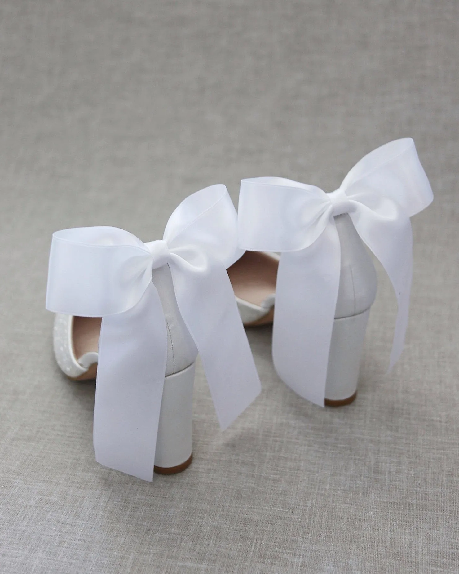 Rock Glitter Block Heel with Back Satin Bow