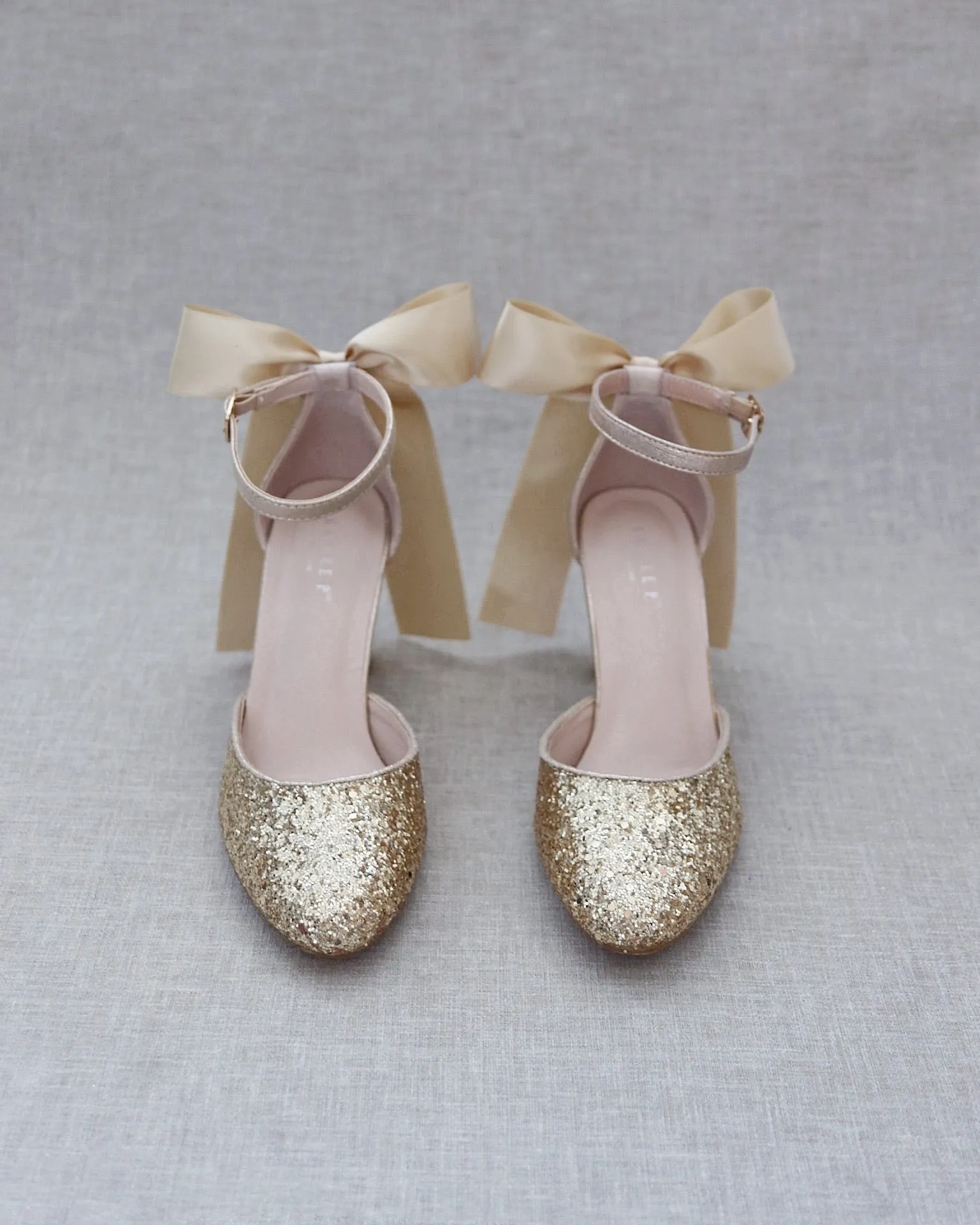 Rock Glitter Block Heel with Back Satin Bow
