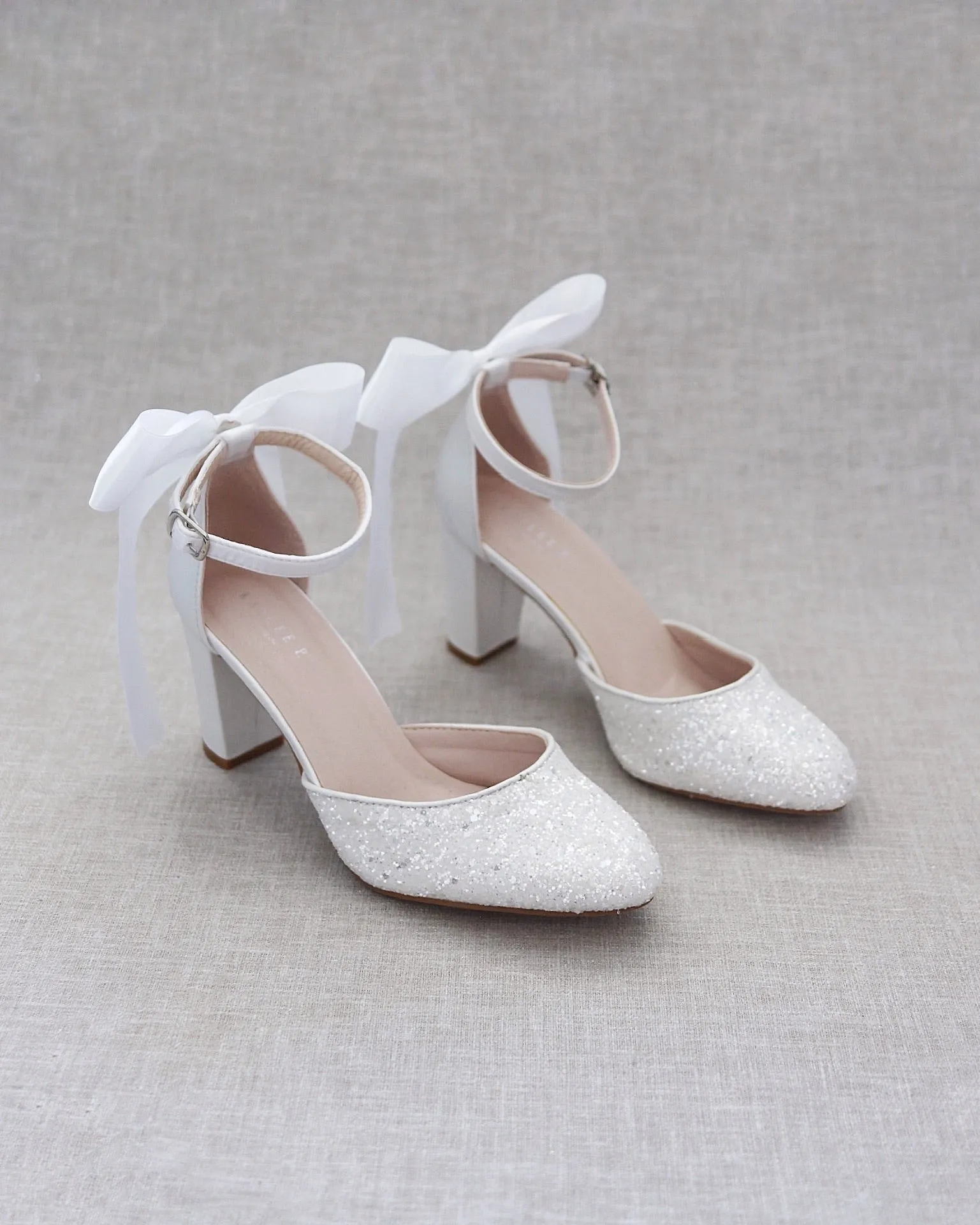 Rock Glitter Block Heel with Back Satin Bow