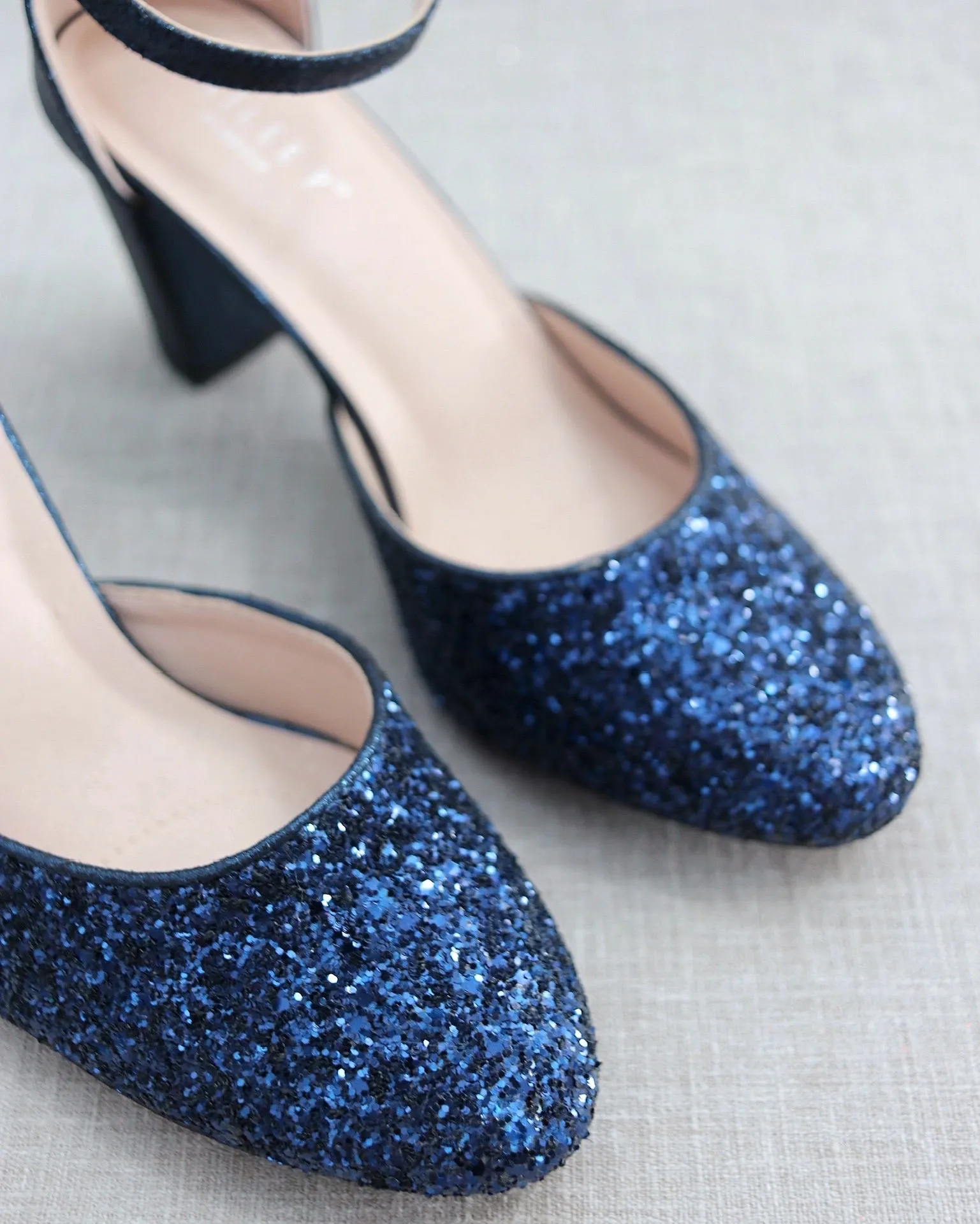 Rock Glitter Block Heel with Back Satin Bow