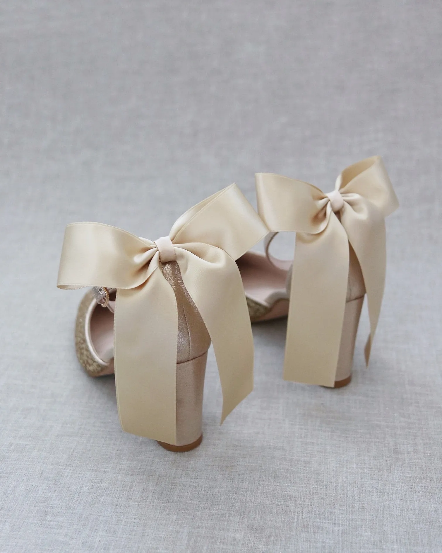 Rock Glitter Block Heel with Back Satin Bow
