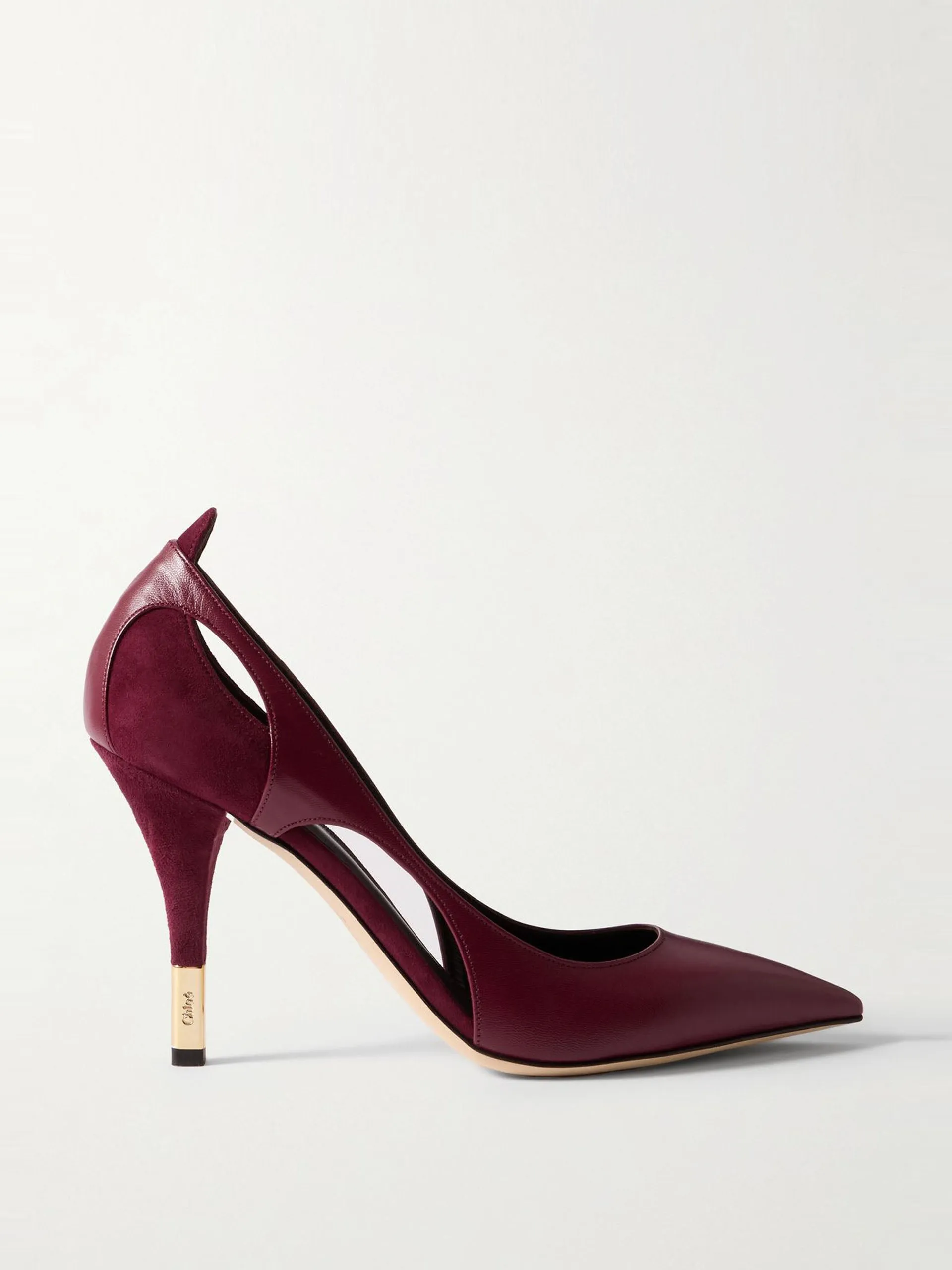 Saada cutout suede-trimmed leather pumps