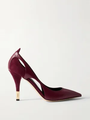 Saada cutout suede-trimmed leather pumps