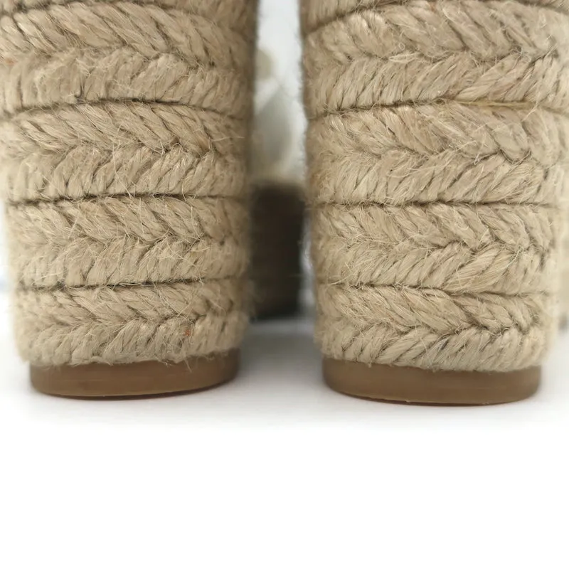 Saint Laurent Tribute Platform Espadrille Wedge Sandals White Leather Size 35.5