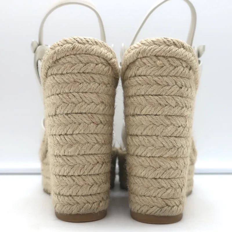 Saint Laurent Tribute Platform Espadrille Wedge Sandals White Leather Size 35.5