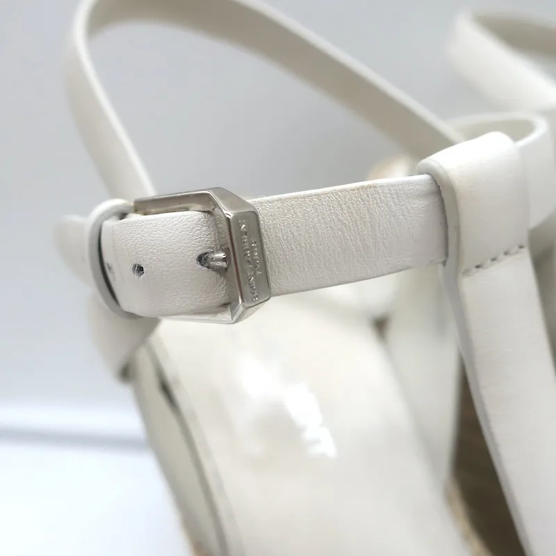Saint Laurent Tribute Platform Espadrille Wedge Sandals White Leather Size 35.5