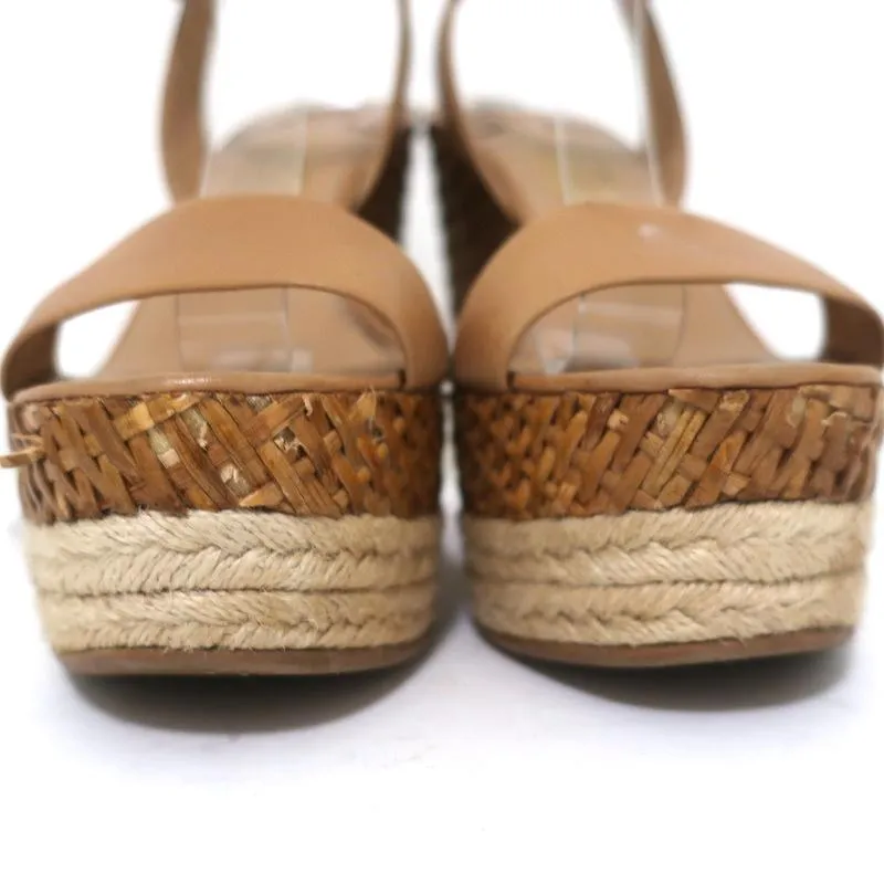 Salvatore Ferragamo Wicker Espadrille Wedge Sandals Marlene Tan Leather Size 6.5