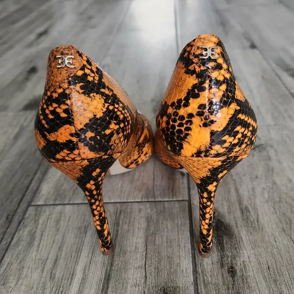 Sam Edelman Hazel Stiletto Pumps Orange Black Snakeskin Leather Pointy toe Sz. 7