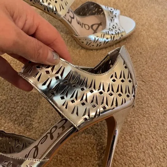 Sam Edelman silver cutout heels.