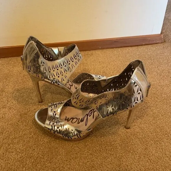 Sam Edelman silver cutout heels.